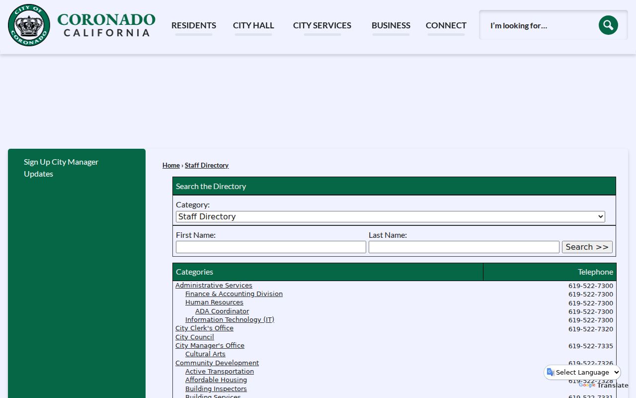 Coronado people directories city staff directory