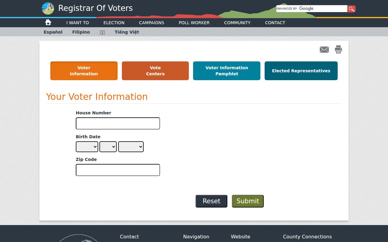 Coronado voter registration records lookup form from San Diego County